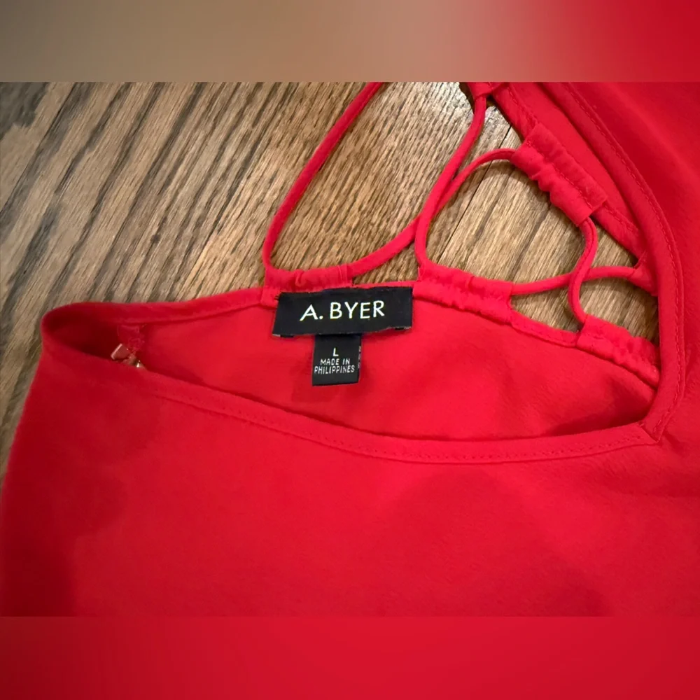 A. Byer Red Bell Sleeve Blouse w/ Lace-Up Back & Black Trim – Size Large